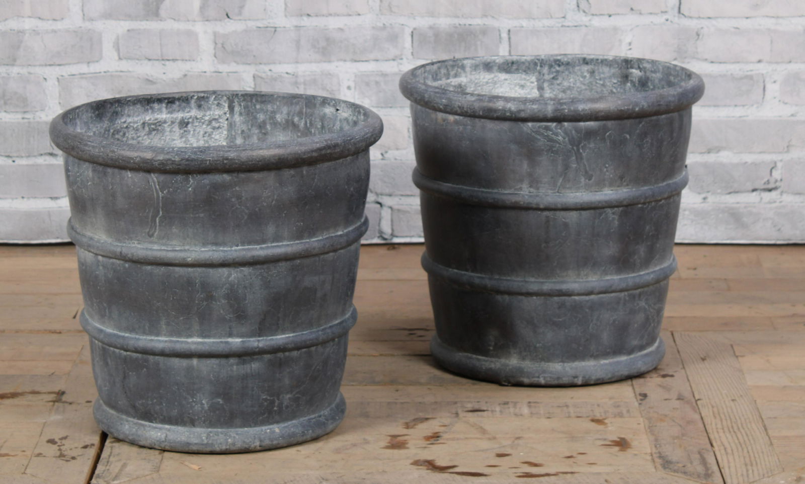Pair Banded Lead Garden Planters (1 of 6)