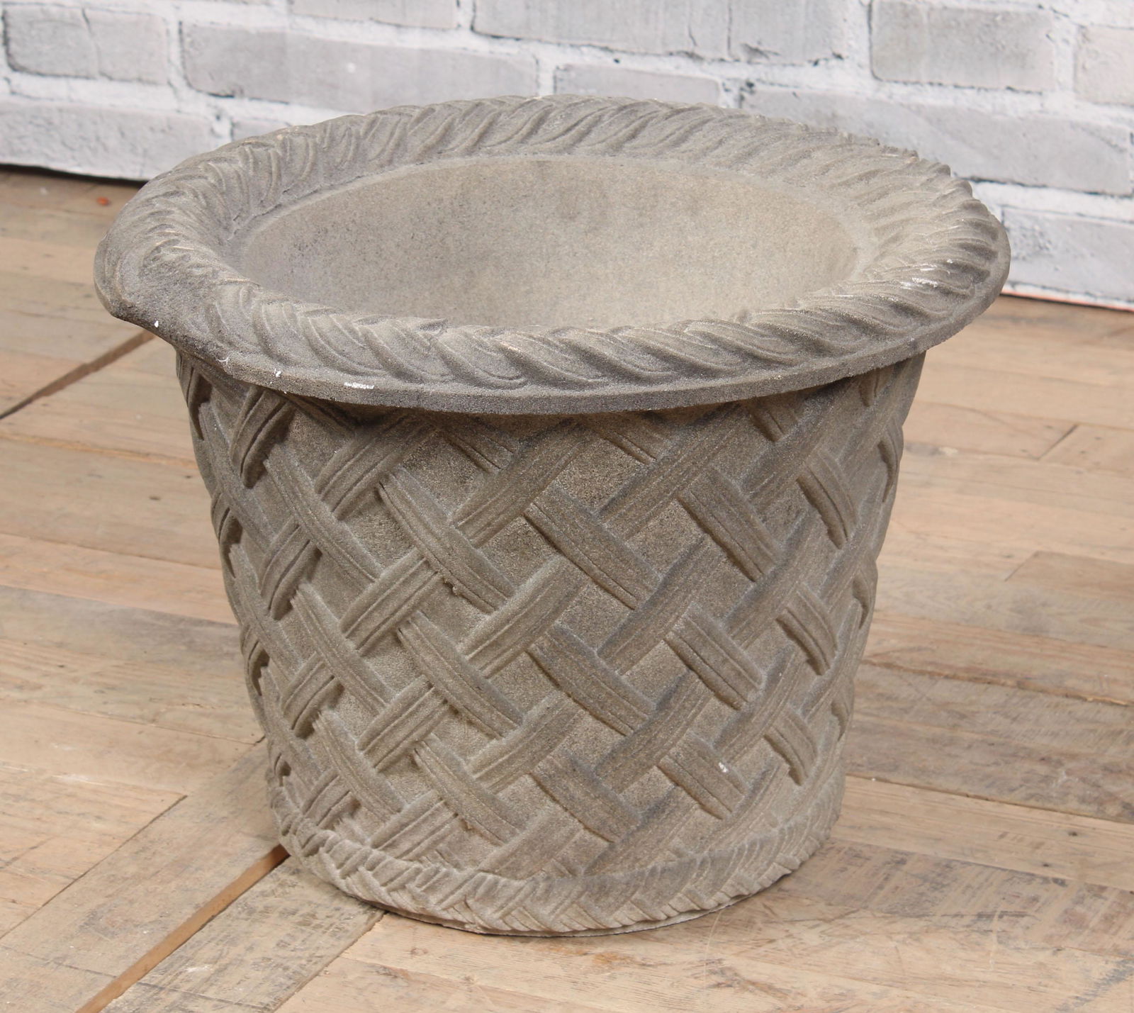 Vintage Cast Stone Basket Weave Motif Planter (1 of 4)