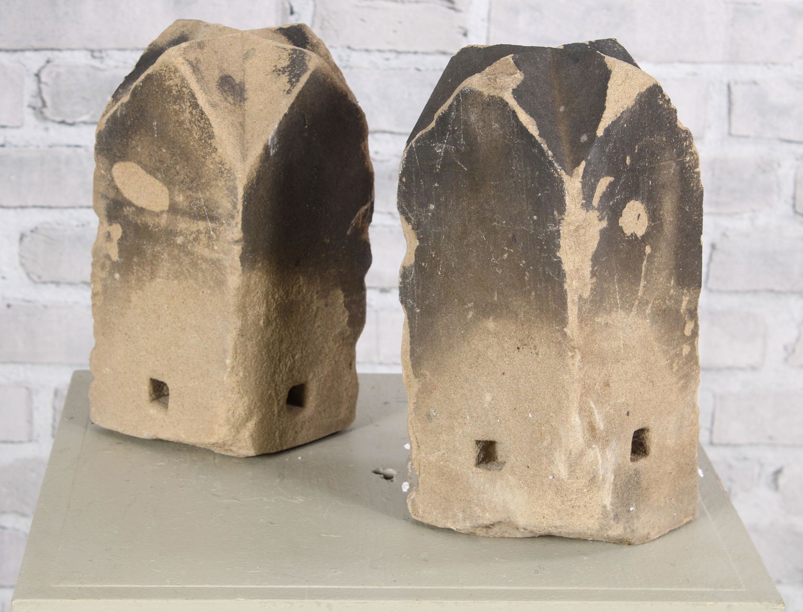 Pair Gothic Style Carved Stone Bollards (1 of 4)