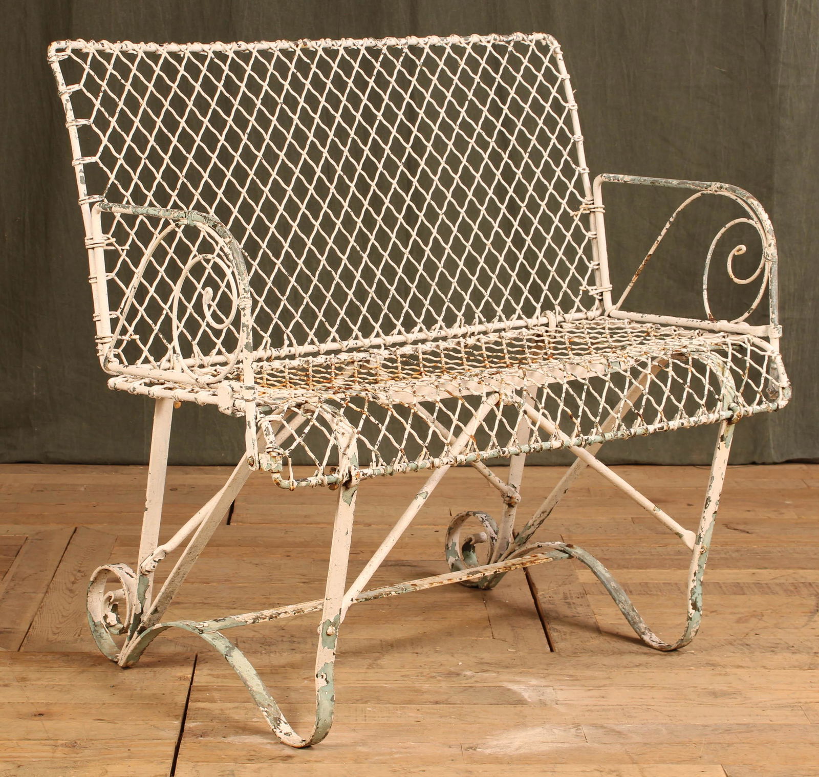 Antique Wrought Iron and Wire Work Garden Bench (1 of 6)