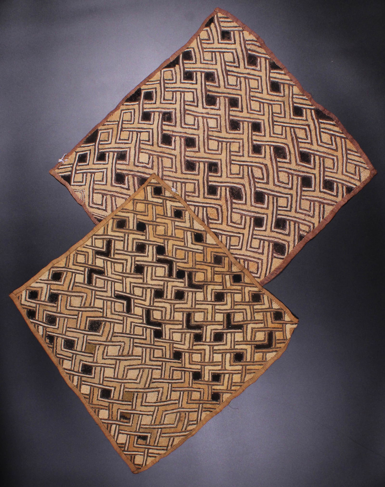 2 Kuba People, Woven Raffia Shoowa Textile Panels (1 of 3)