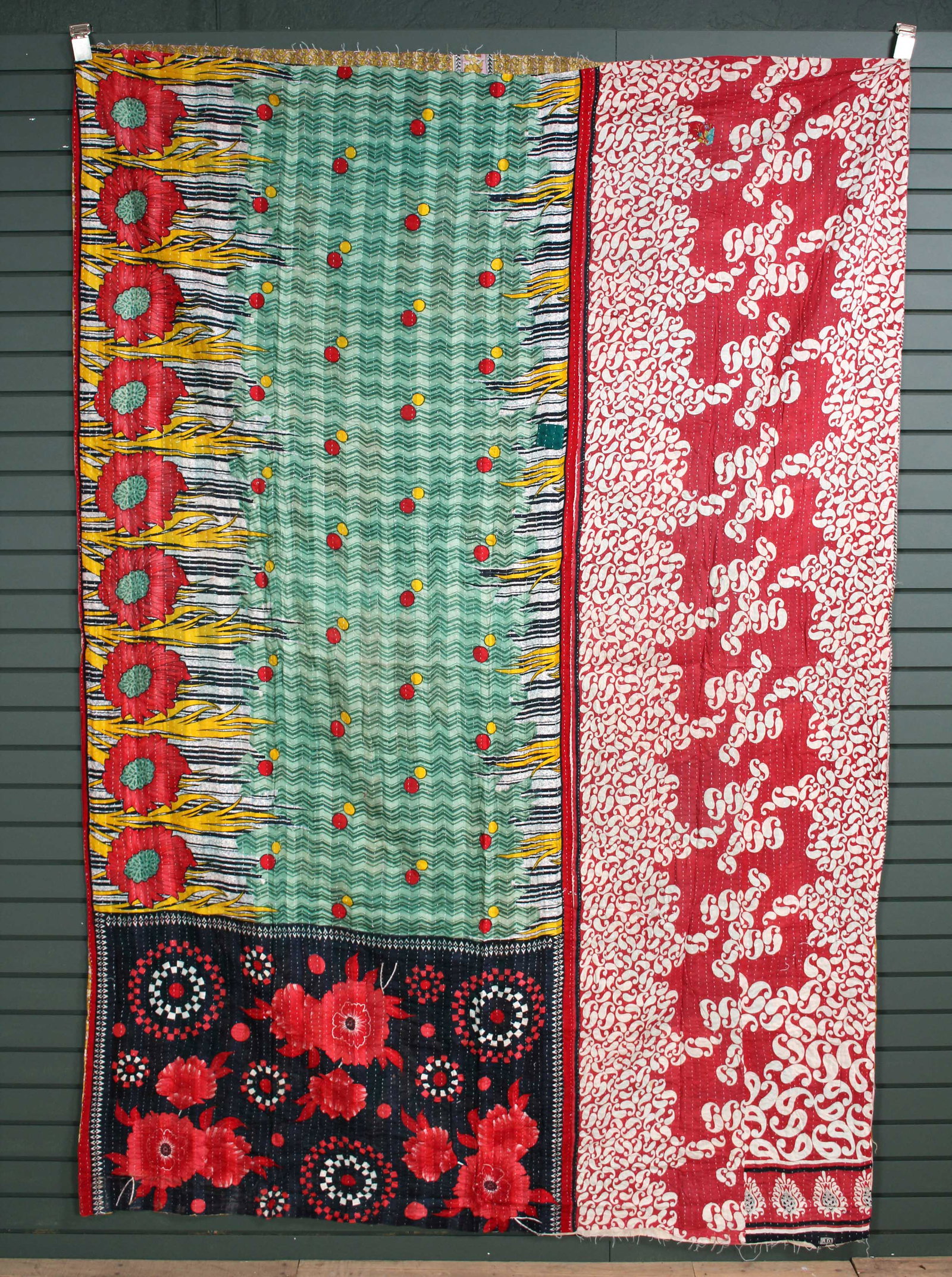 Rajasthani Kantha Quilt Throw, Blanket Red: Rajasthani Kantha Quilt Throw, Blanket, Wrap. Made from washed and recycled vintage sarees. Cotton. Size: 63"W x 91"H