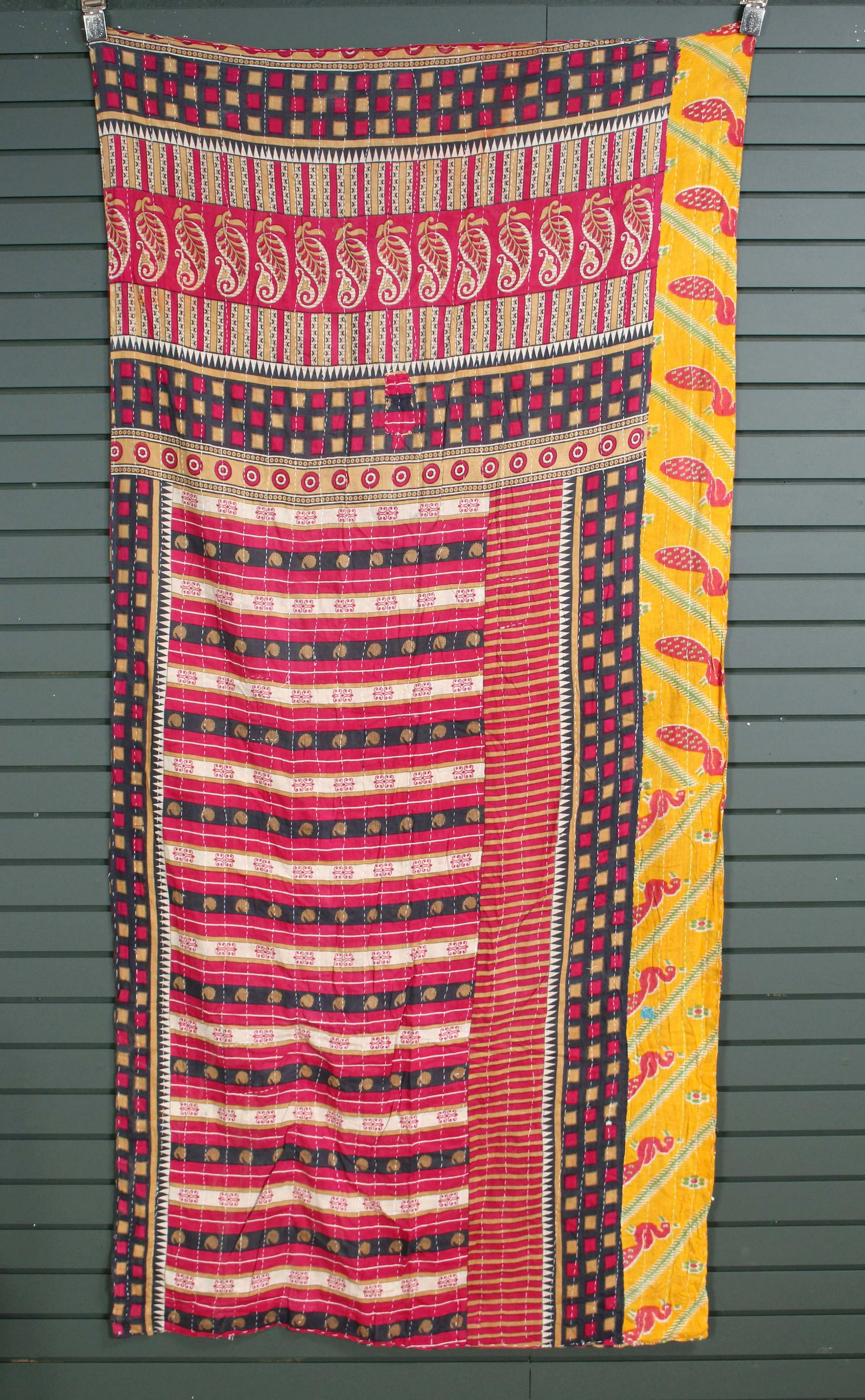 Rajasthani Kantha Quilt, Throw, Blanket Red/Yellow: Rajasthani Kantha Quilt Throw, Blanket, Wrap. Made from washed and recycled vintage sarees. Cotton. Size: 41"W x 84"H