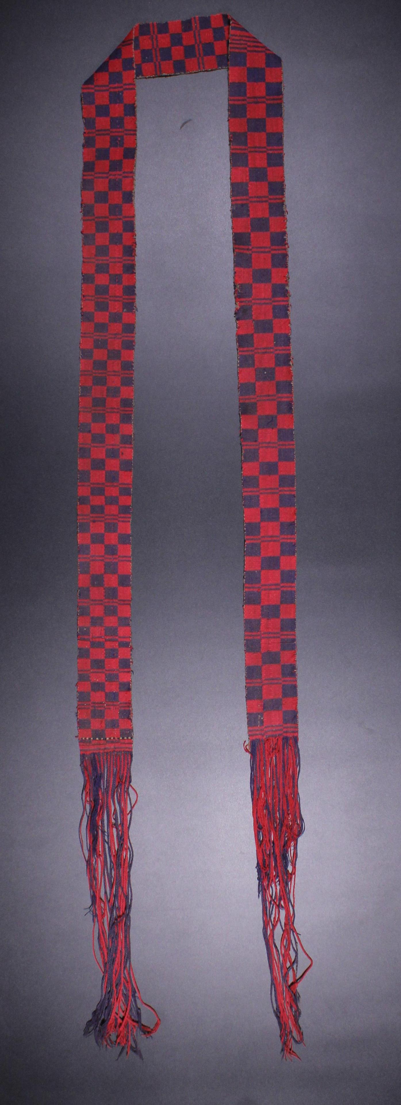 Bhutan Kera Belt in Red and Blue: Bhutan Kera Belt in Red and Blue. Size: approximately 70"L x 2.5"W