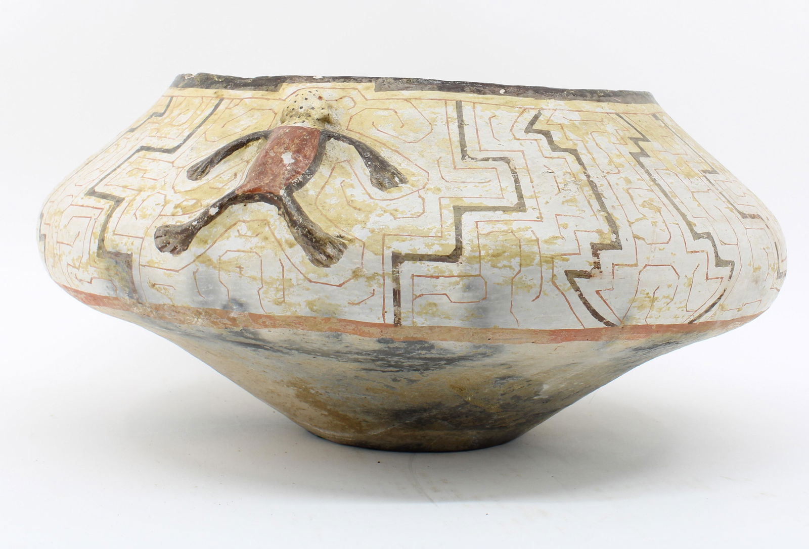 Shipibo Earthenware Effigy Bowl: Shipibo Earthenware Effigy Bowl. Size: 7.5"T x 14" diameter