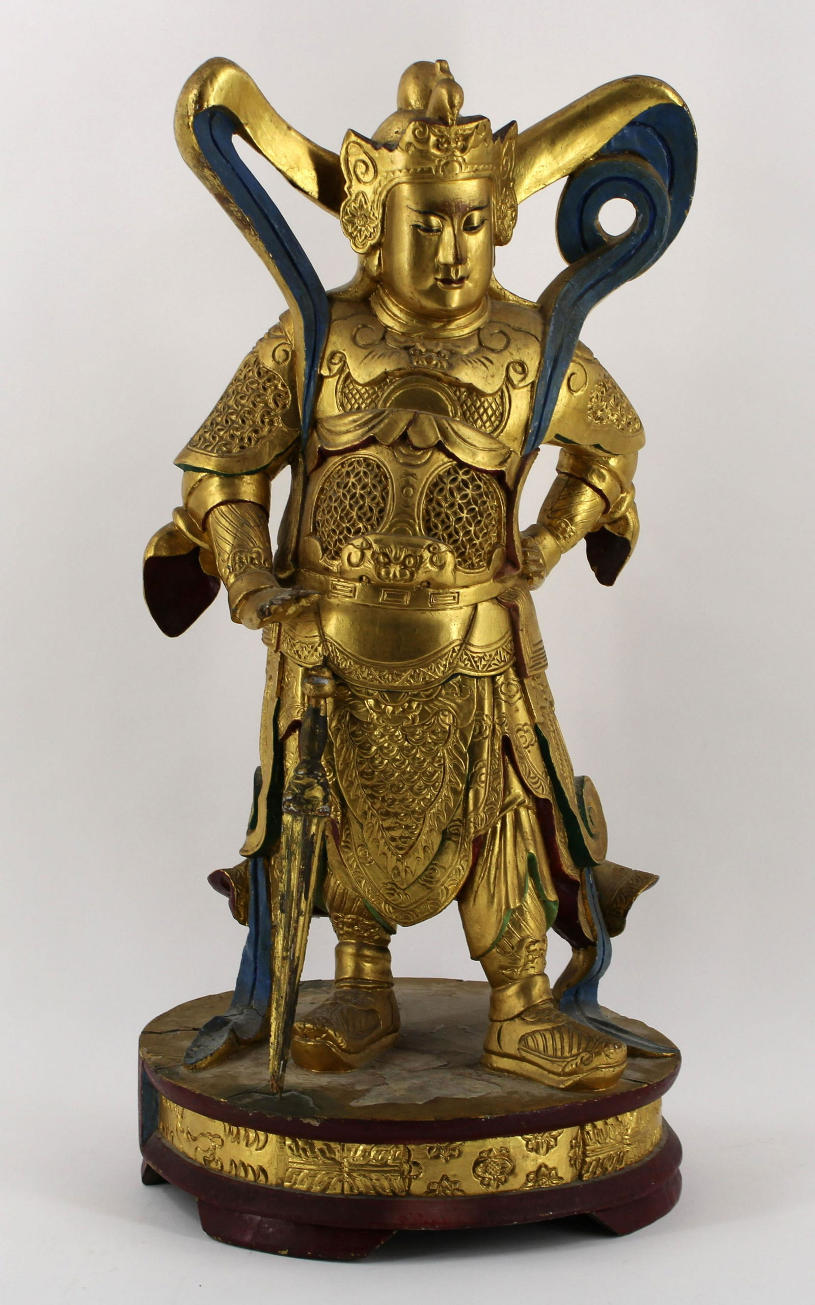 Chinese Carved and Gilded Wood Temple Guardian (1 of 7)