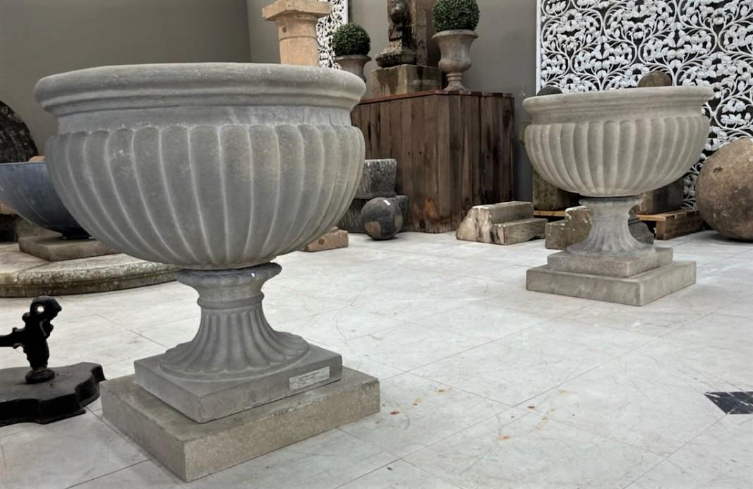Cast Stone Melon Form Urn Pair (1 of 8)