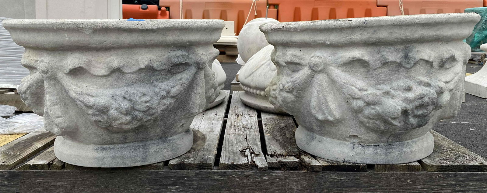 Pair Garland Swag Cast Limestone Jardiniere (1 of 8)