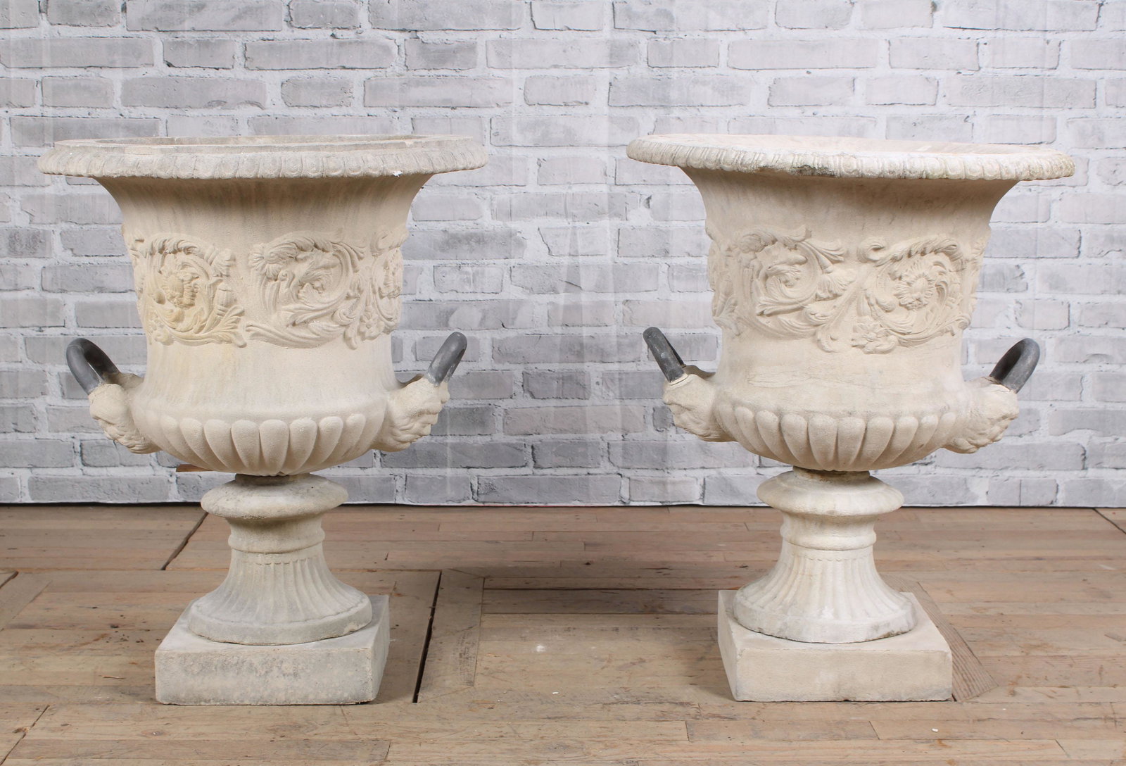 Cast Stone Twin Handled Urns, Lead Handles (1 of 8)