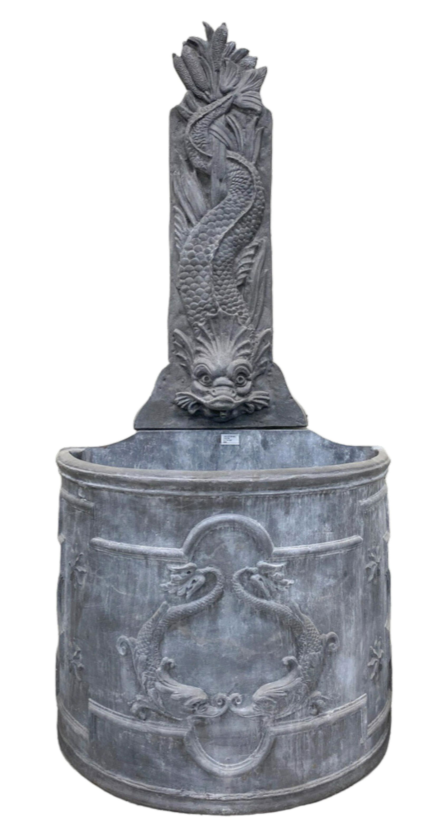 English Lead, Demilune Dolphin Cistern Fountain (1 of 3)