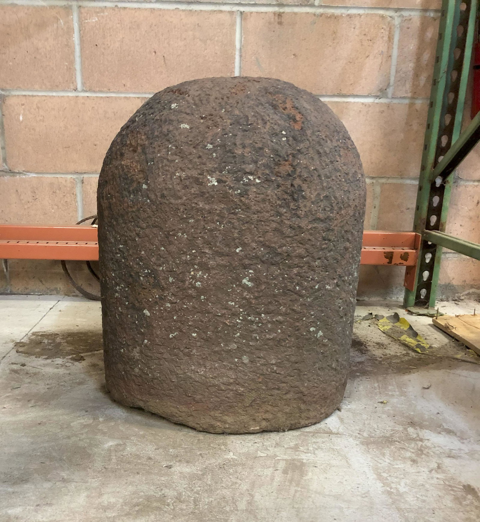 Carved Brownstone Bollard Finial- Inscribed: Carved Brownstone Bollard Finial- Inscribed. Size: 20" H x 16" diameter.