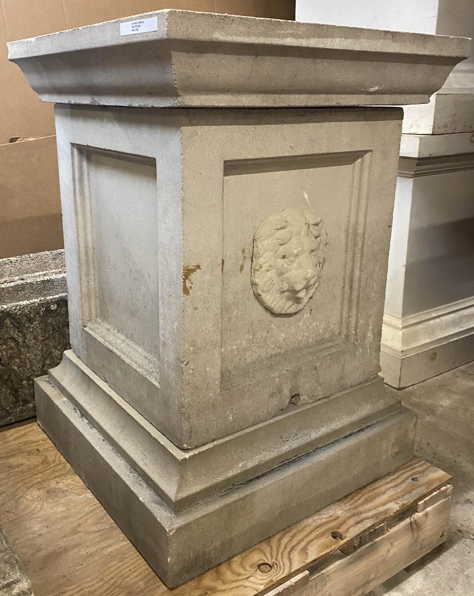 Cast Stone Lion Mask Garden Pedestal (1 of 4)