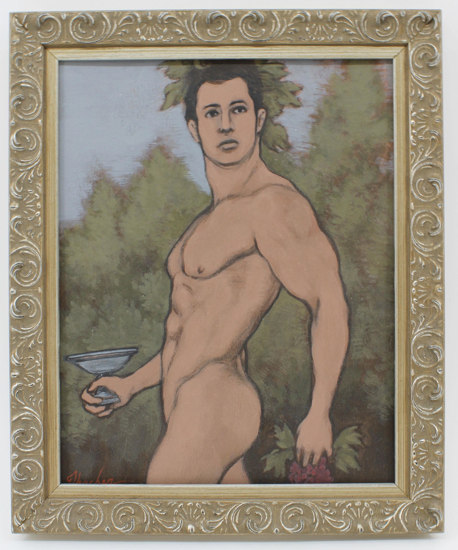 Pride Painting, Beefcake Portrait, Signed Huber: Pride Painting, Beefcake Portrait, Signed Huber. Size: 11.5"T x 9.5"W