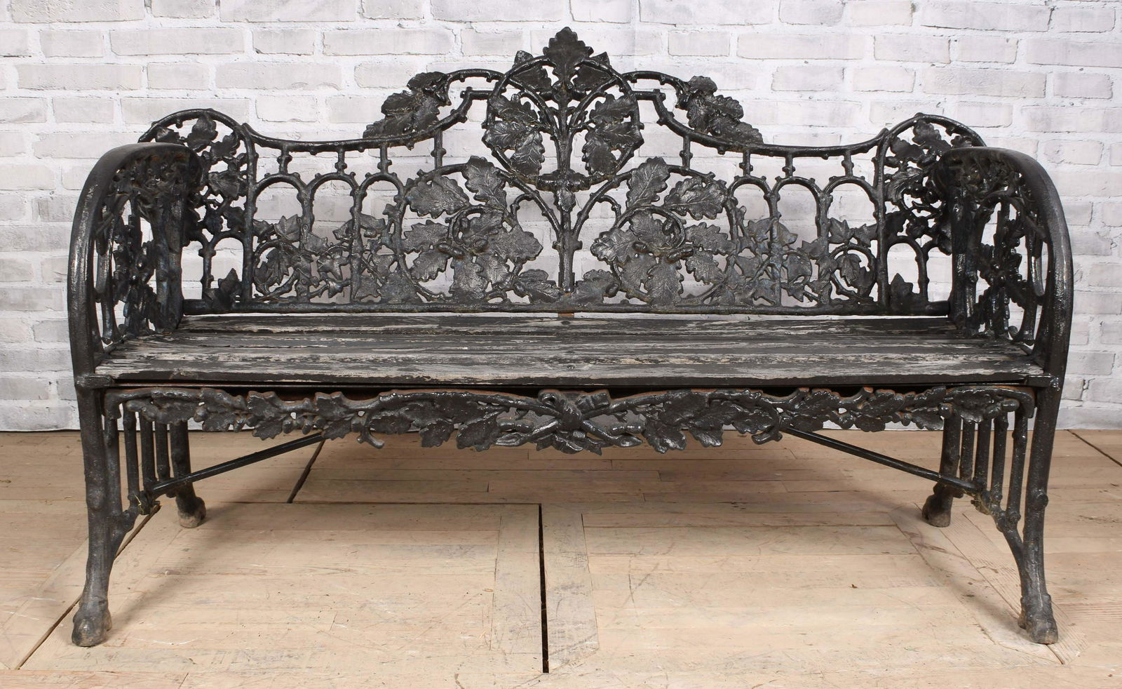 English Oak Theme Cast Iron Garden Bench (1 of 7)