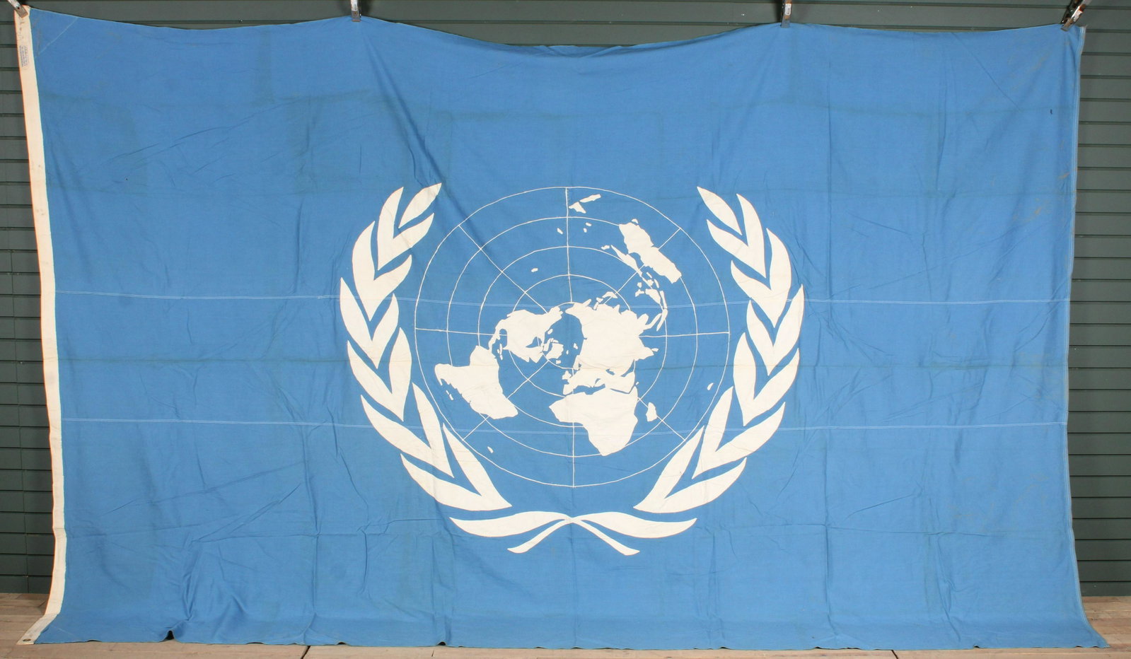 Vintage United Nations Flag: Vintage UN, United Nations Flag. Size: 8' x 12'