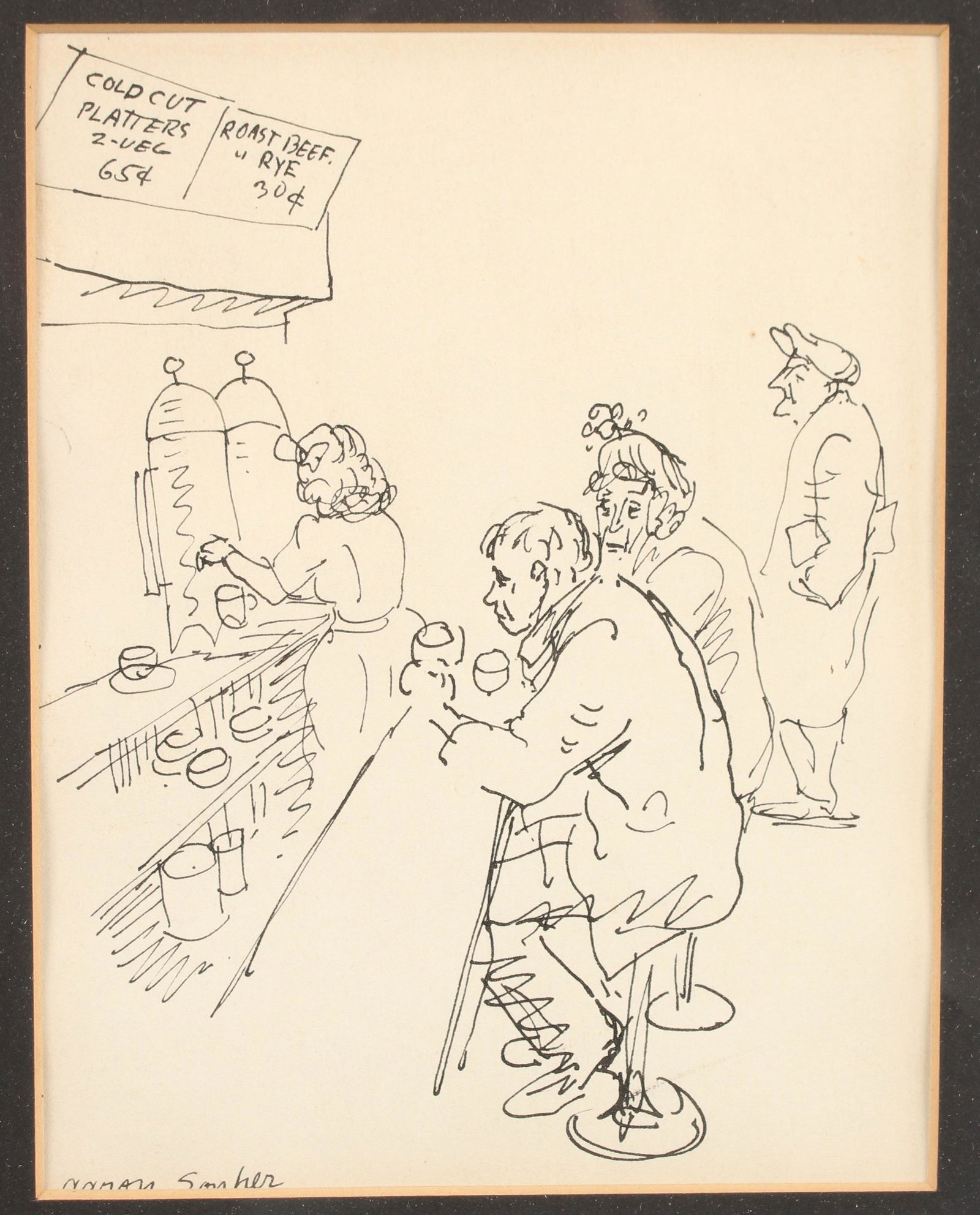 Aaron Sopher - Ashcan School- Diner Drawing (1 of 7)