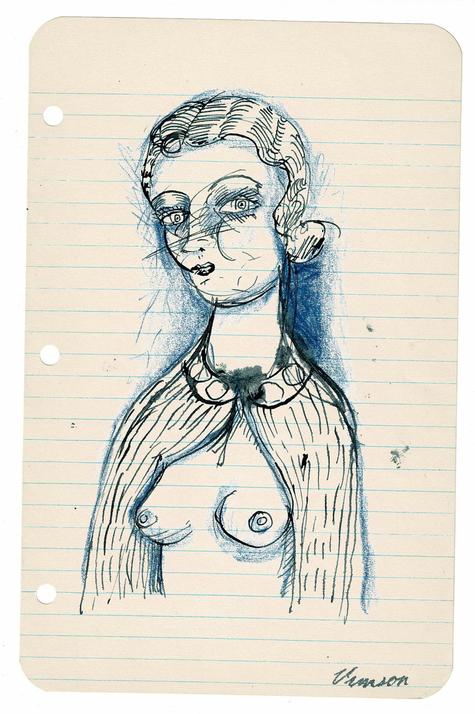 1930's Pinup Drawing Signed Urmson: 1930's Pinup Drawing Signed Urmson. ink on paper. Size: 7.75" x 5 sheet.