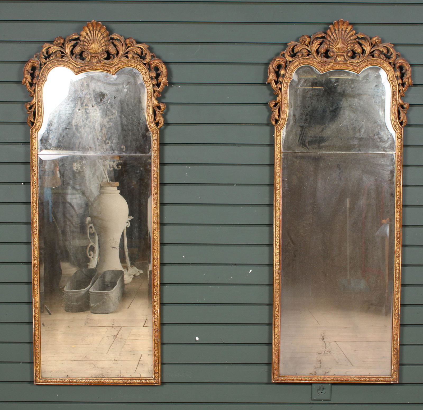 Pair Queen Anne Style Carved and Gilded Mirrors (1 of 8)
