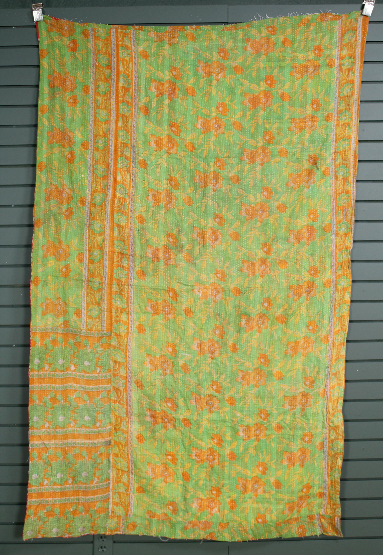 Rajasthani Kantha Quilt, Throw, Blanket Green (1 of 2)