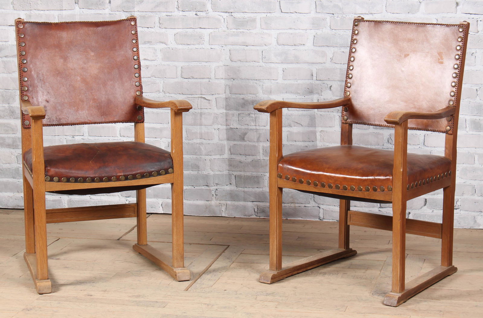 Pair French Leather Armchairs (1 of 8)