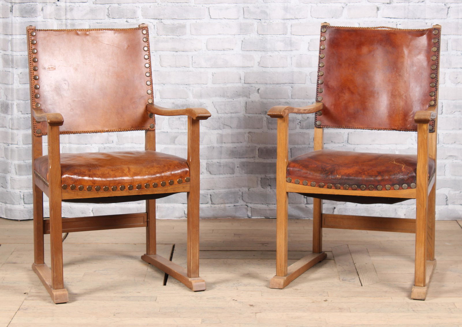 Pair of French Leather Armchairs (1 of 7)