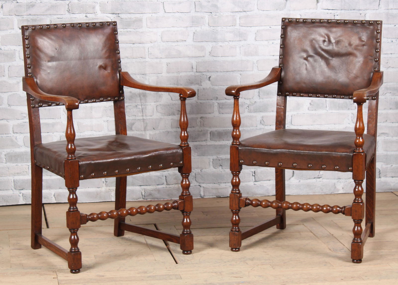 Pair English Leather Armchairs (1 of 6)