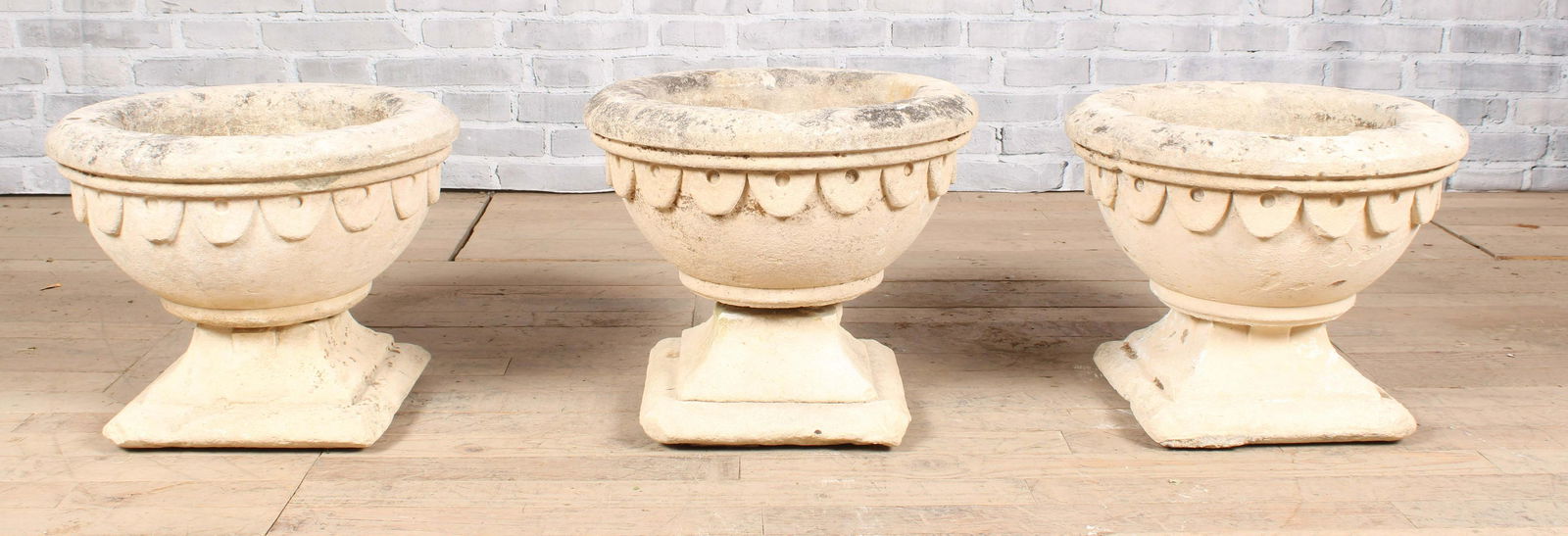 Trio of Antique 18th C Limestone Garden Urns (1 of 5)