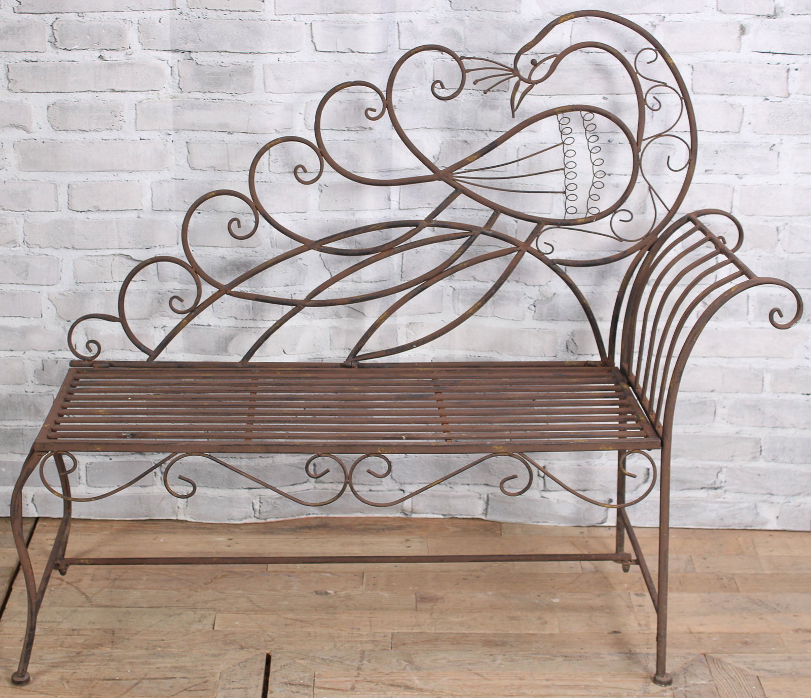 Wrought Metal Peacock Motif Garden Divan Chaise: Wrought Metal Peacock Motif Garden Divan Chaise. Size: 42"H x 52"W x 19"D
