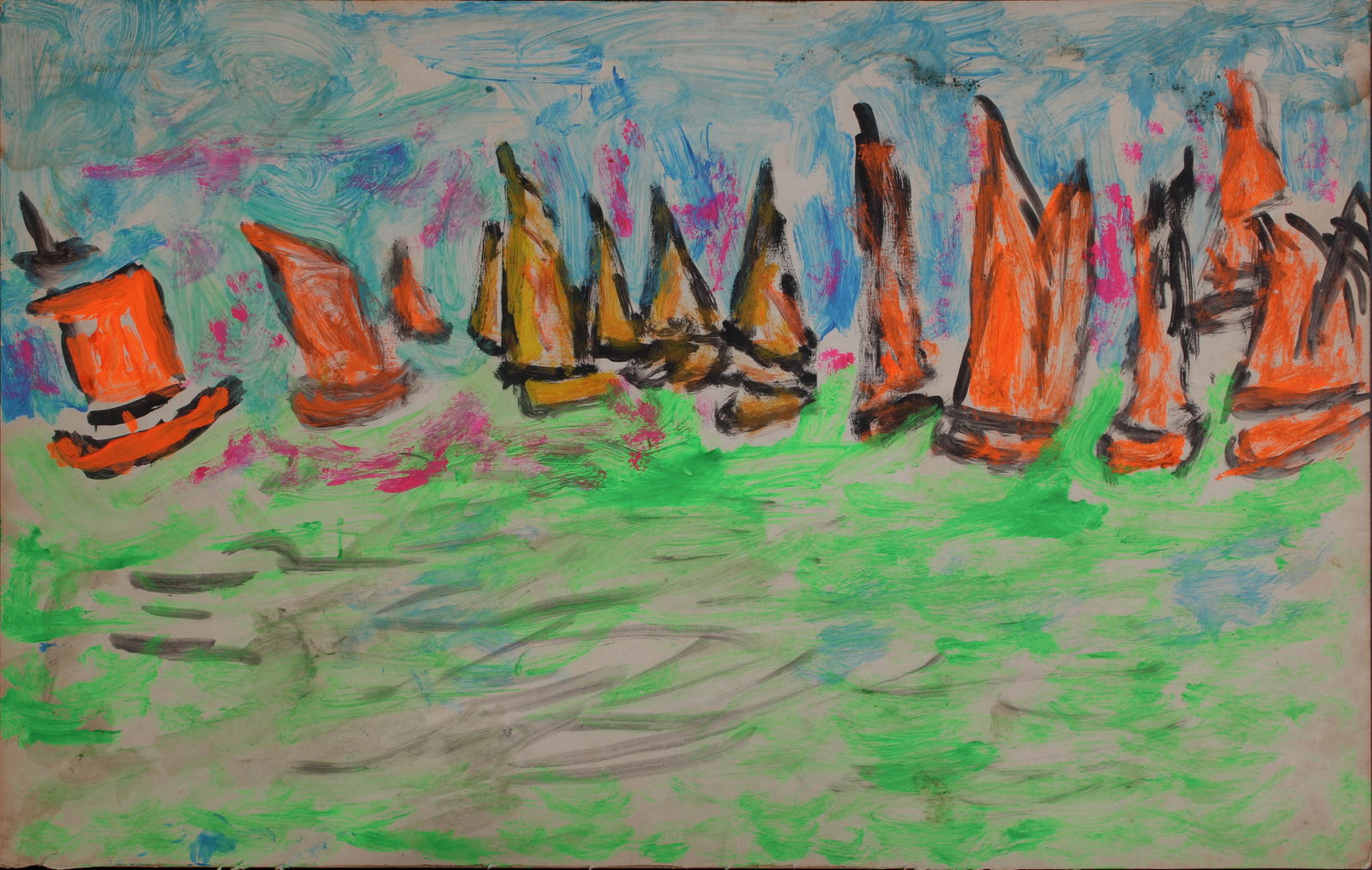 Justin McCarthy (20th C, Pennsylvania) Seascape: Justin McCarthy (20th C, Pennsylvania) Seascape. A onceprolific Outsider Artist, Justin McCarthy's work is widely recognized and appreciated by collectors of Naive, Art Brut and Outsider Art.Provenanc