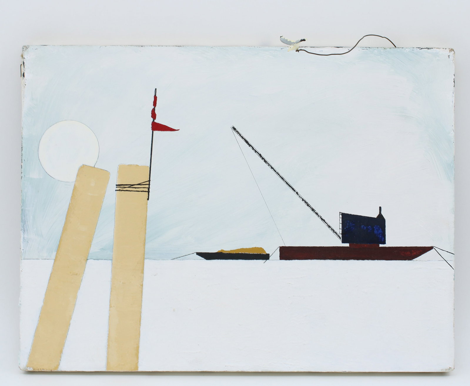 Modernist Arctic Seascape Painting Signed Hoyle: Modernist Arctic Seascape Painting Signed Hoyle. Mixed media with attached 3D seagull. Size: