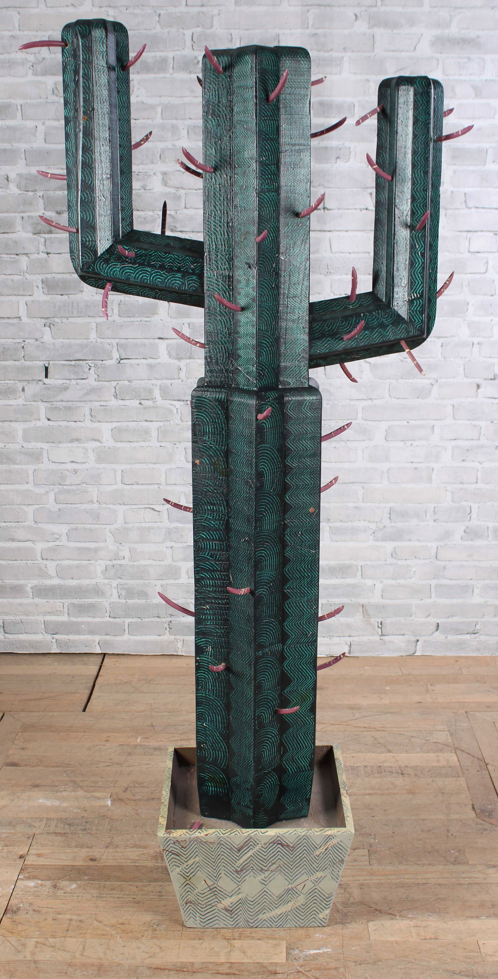 Decorative Carved Wood Cactus: Decorative Carved Wood Cactus Size: 79.5"T x 39"W x 17.5"D