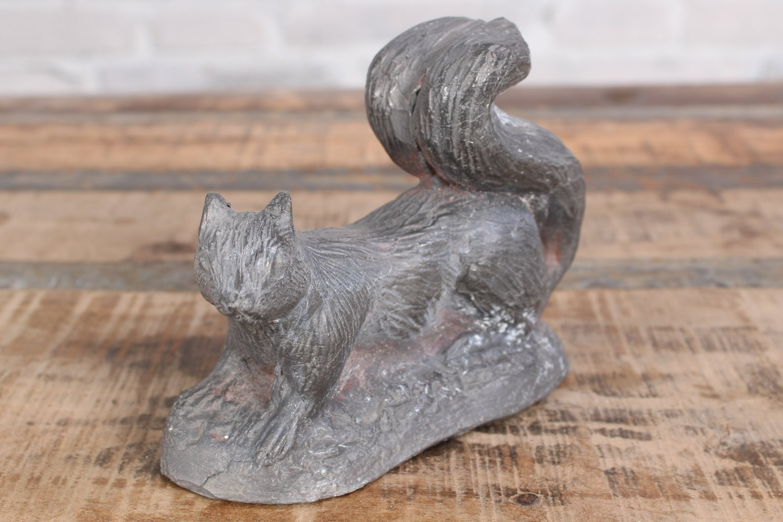 English Lead Squirrel Garden Figure: Cheeky little squirrel garden figure in English Lead. Size: 4"T x 5.25"L x 2.5"D