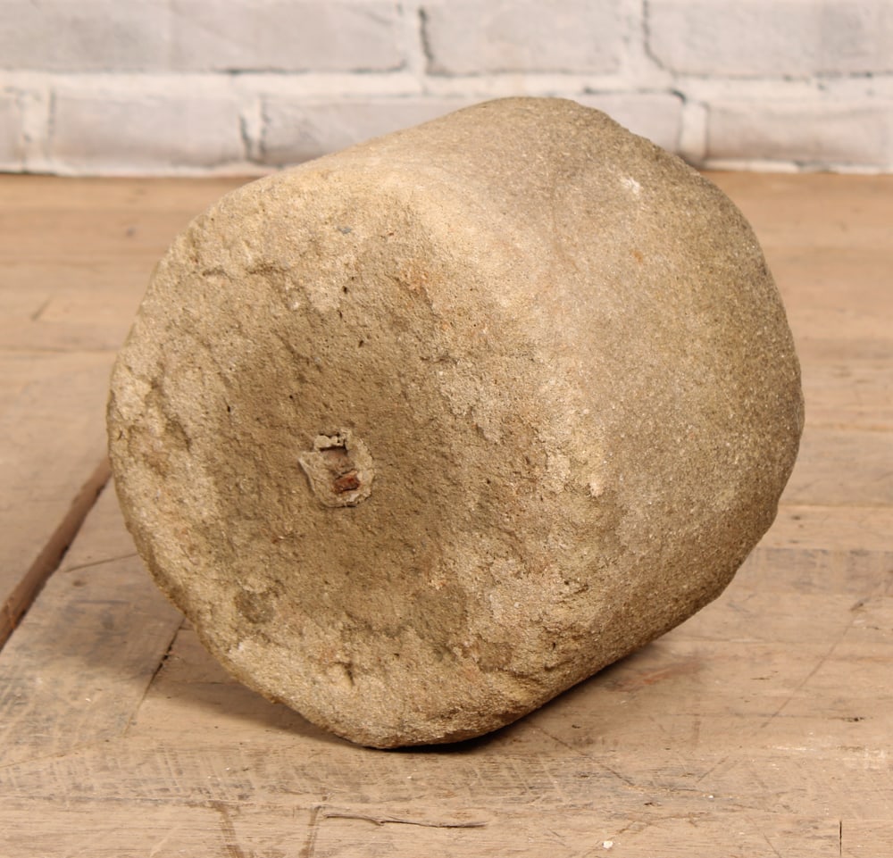 Millstone: Carved millstone without hole. Garden Decor. Dia. 10.5" x Height 8.5"