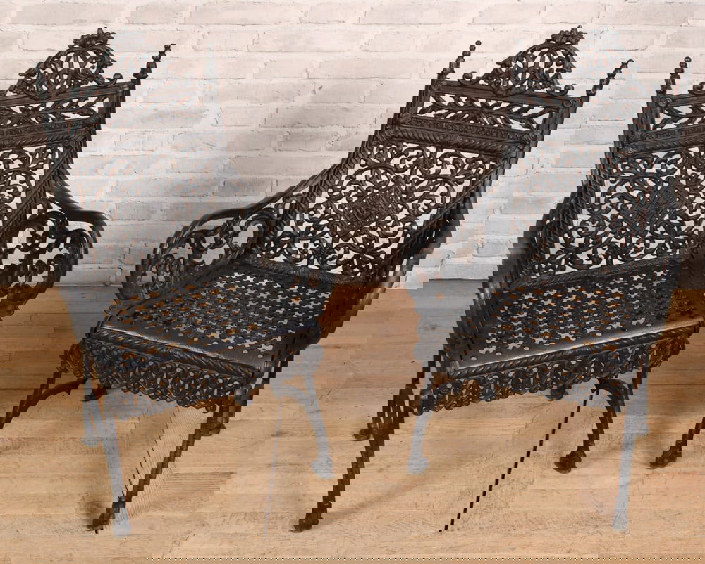 Pair Adam Style Cast Iron Chairs (1 of 5)
