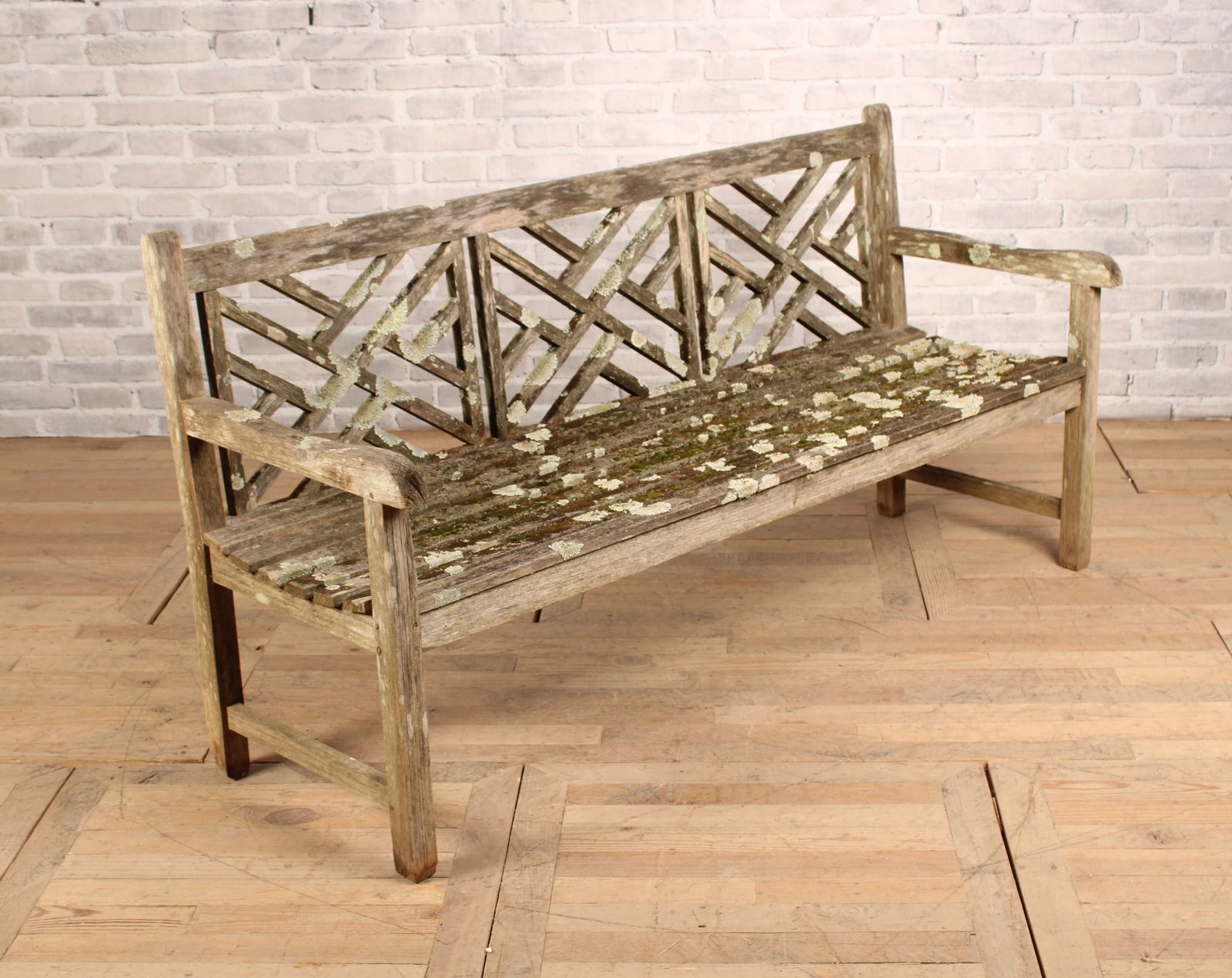 Chippendale Style Silvered Teak Bench (1 of 8)