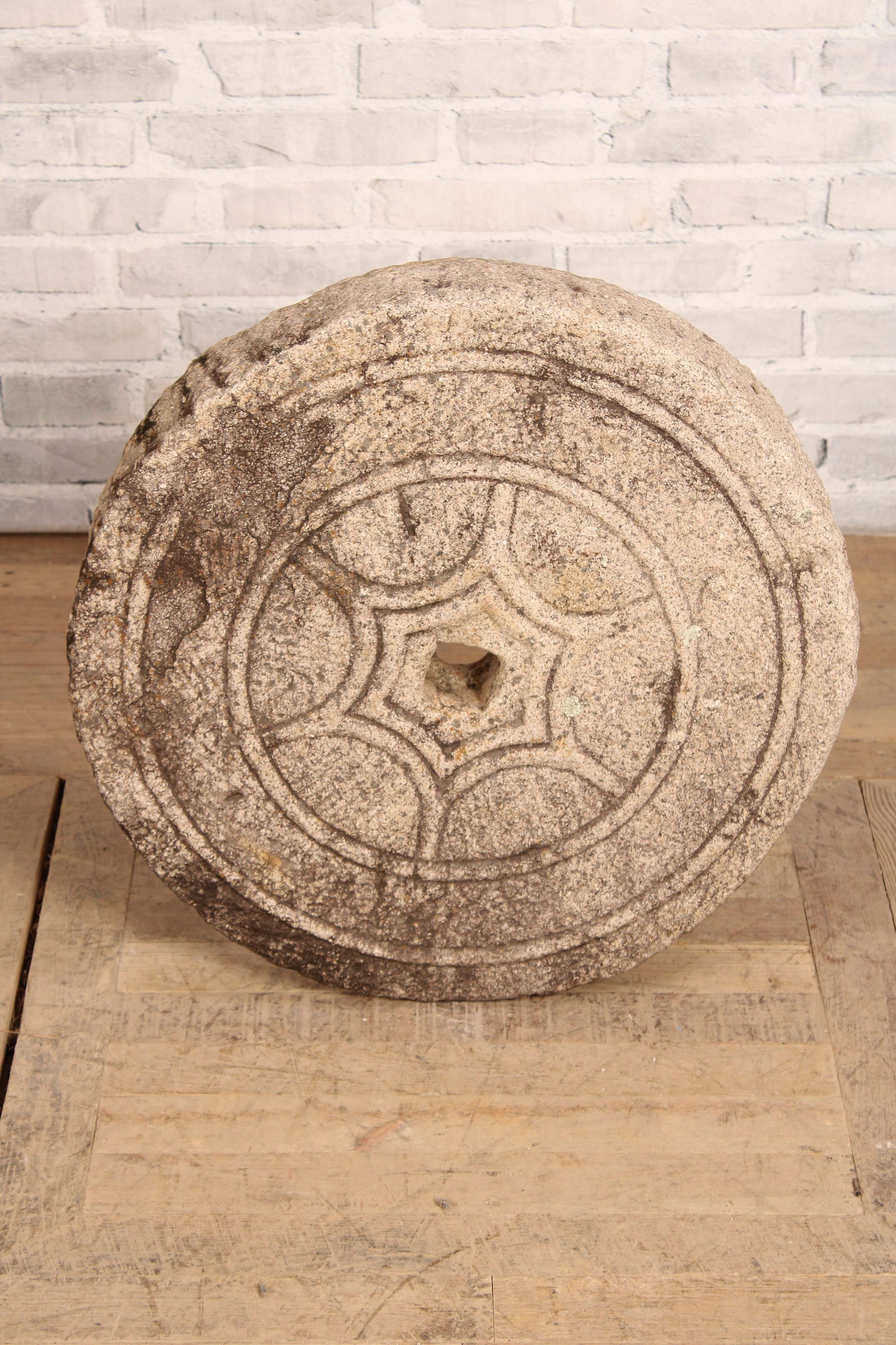 Asian Double Sided Carved Millstone, Decorated (1 of 10)