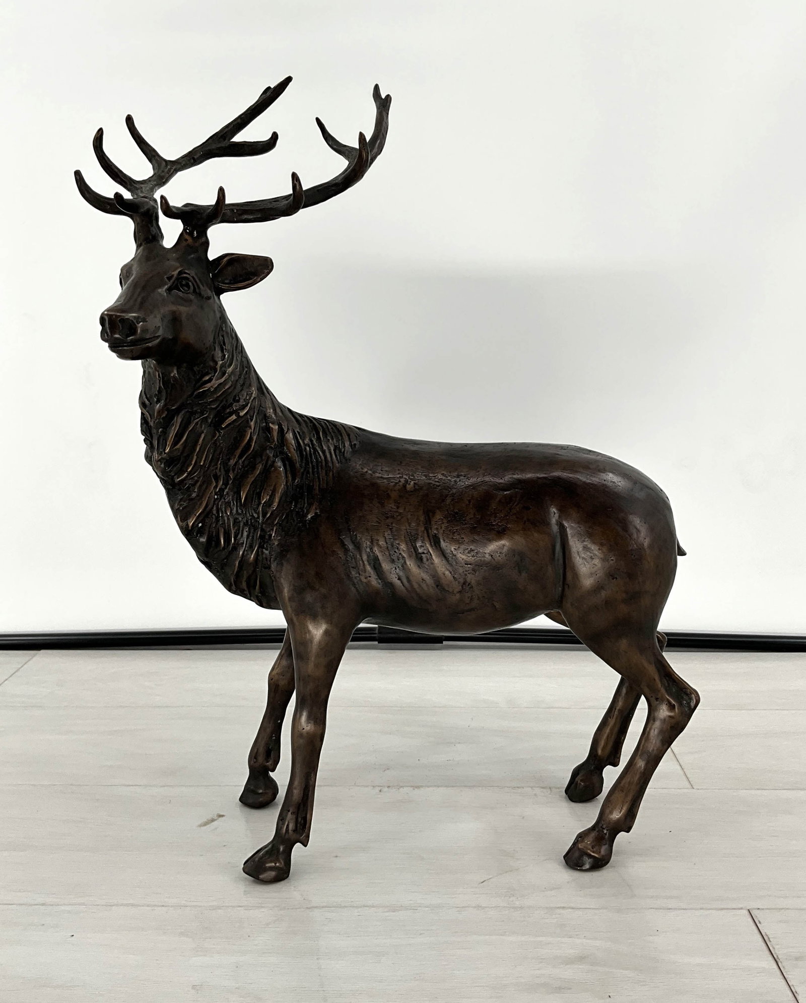 Figural Bronze Stag, Bibelot: Table top sized bronze stag. Size: 20"H x 16"W x 7"D