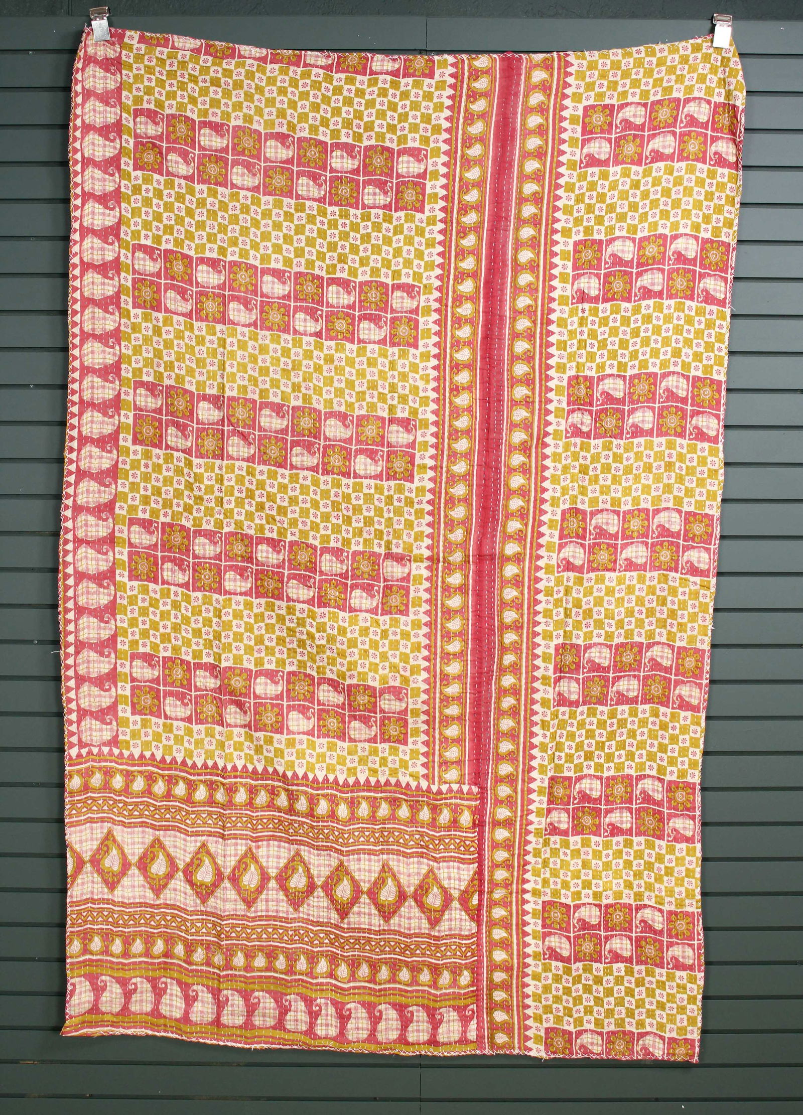 Rajasthani Kantha Quilt, Throw, Blanket Yellow (1 of 2)