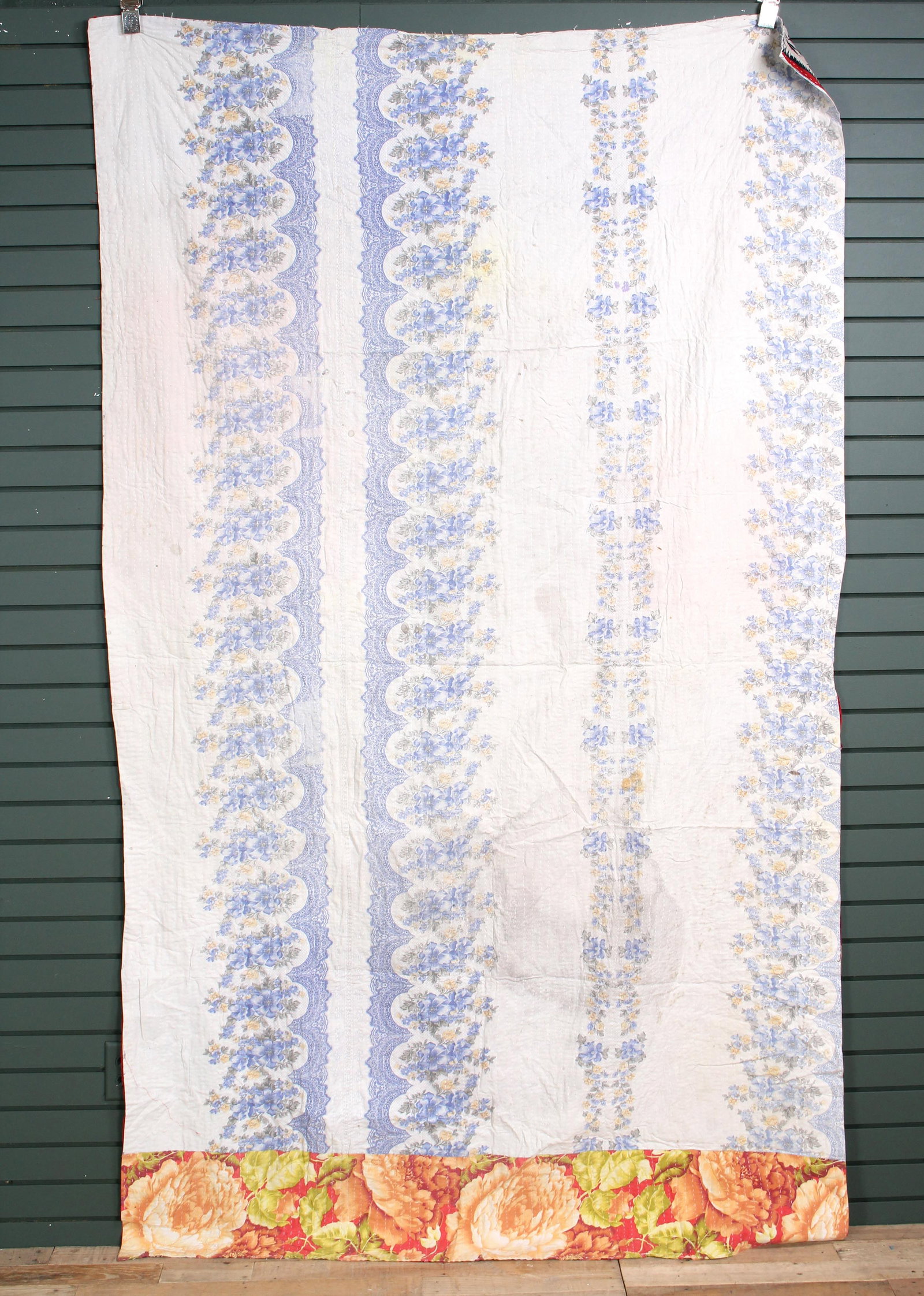 Rajasthani Kantha Quilt, Throw, Blanket White/Blue: Rajasthani Kantha Quilt Throw, Blanket, Wrap. Made from washed and recycled vintage sarees. Cotton. Size:57"W x 96"H