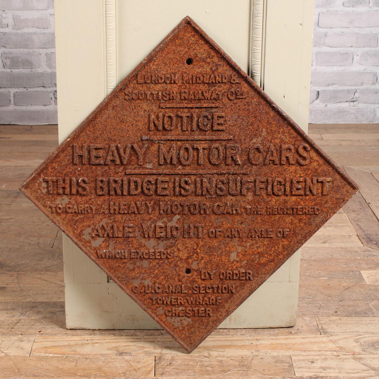 English LMS Railway, Cast Iron Bridge Warning Sign (1 of 5)