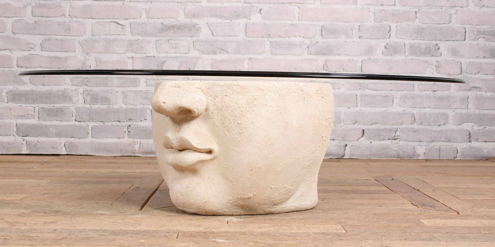 Sculptural Half Face Occasional Glass Top Table (1 of 7)