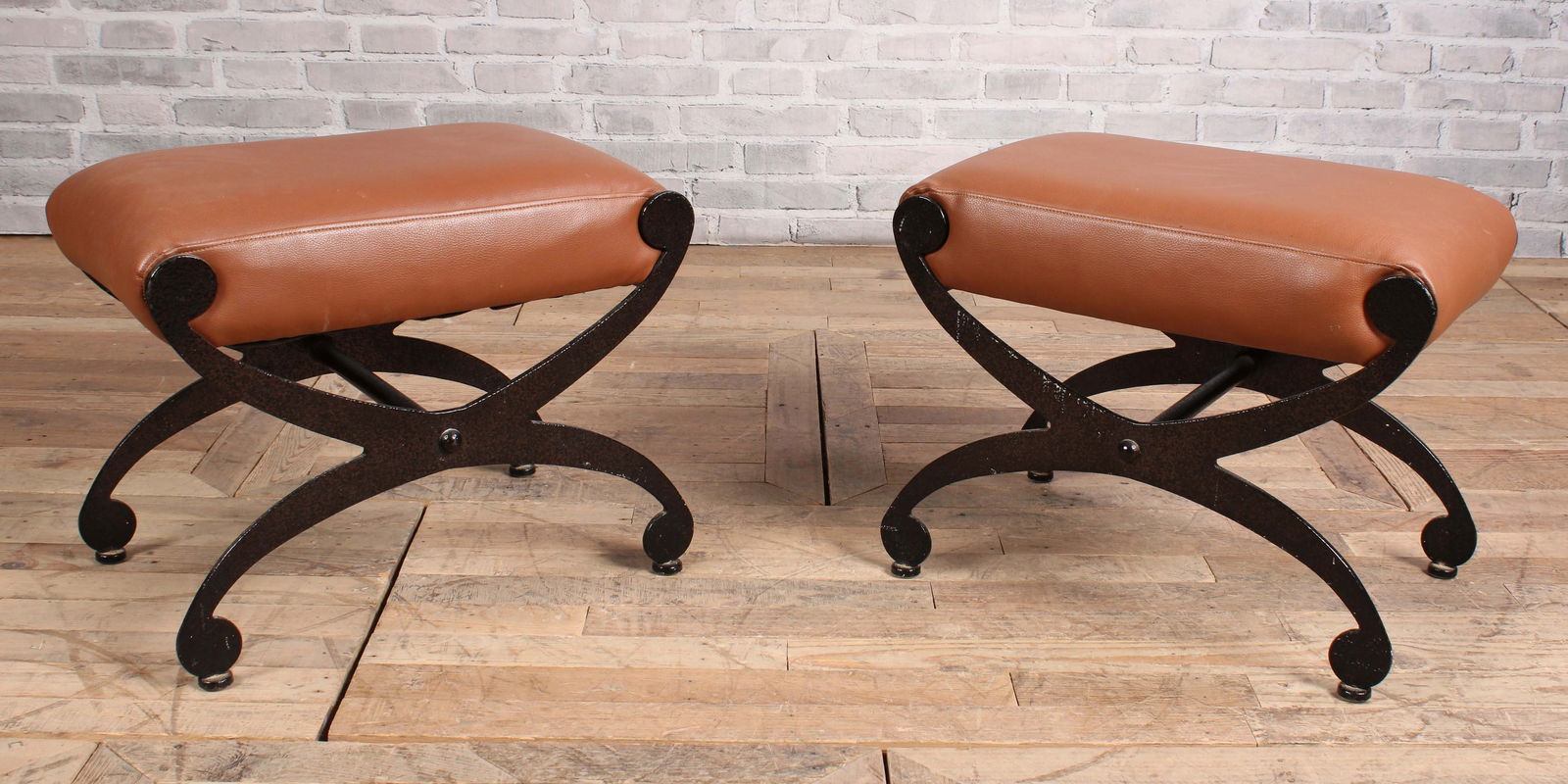 Pair Regency Style Wrought Iron Curule Benches (1 of 6)