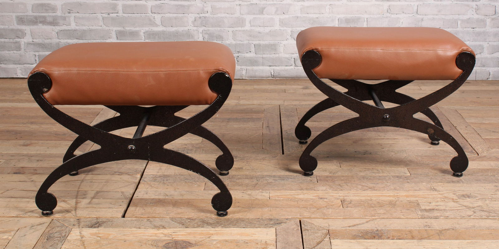Pair Hammered Finish Iron Curule Benches (1 of 6)