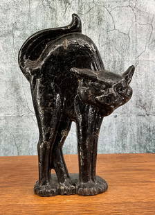 Halloween Cat Doorstop Wedge, Cast Iron: Halloween Cat Doorstop Wedge, Cast Iron. Height: 10" Provenance: Single owner collection, suburban Philadelphia estate. Shipping Note: For your convenience, we have arranged with Craig Vogin at The Ph