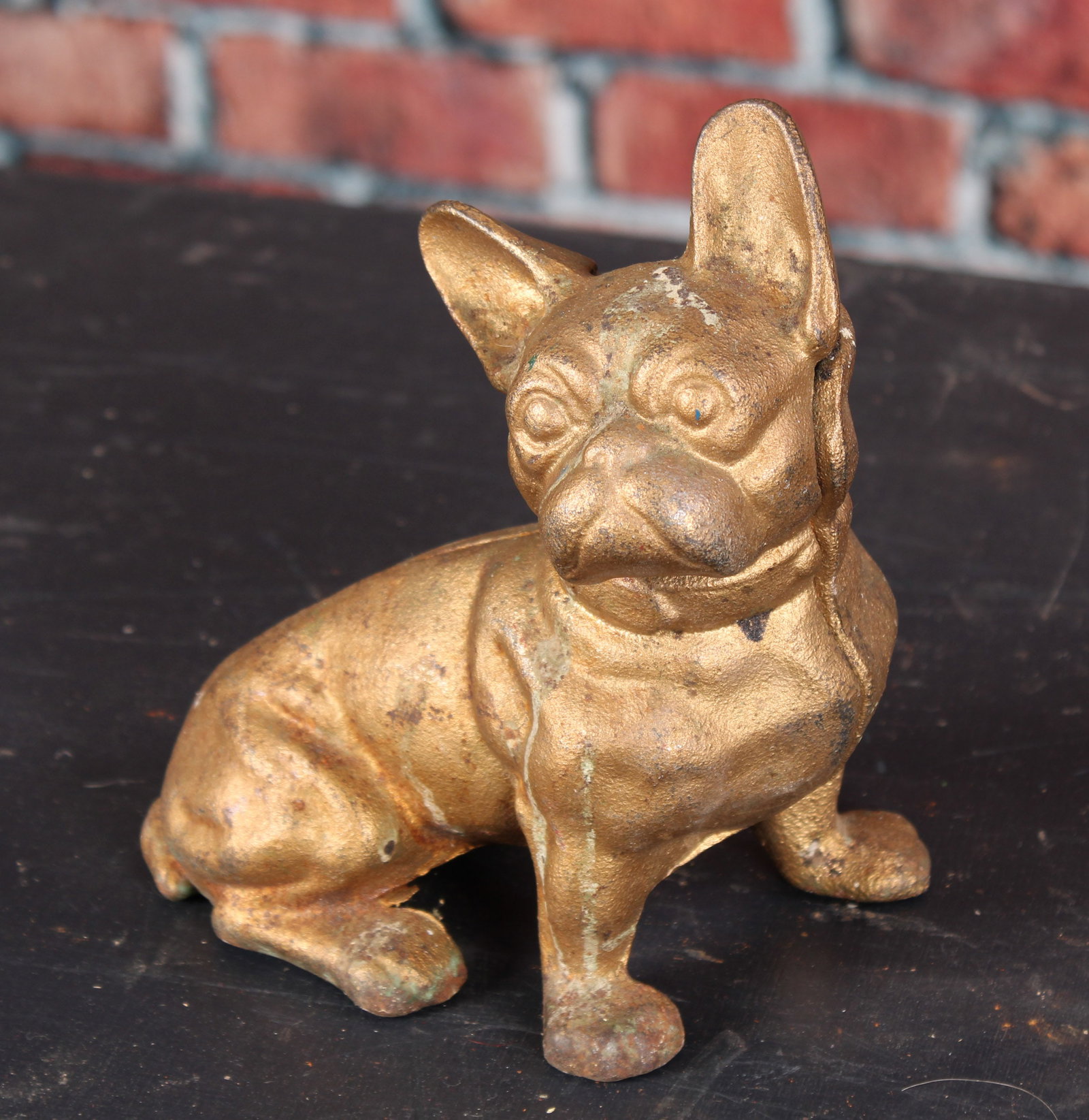 French Bulldog Still Bank Cast Iron: Cast Iron French Bulldog bank or doorstop, size and weight would be appropriate for both, 2 piece construction held together with bolt. Unmarked so mostly likely Littco. Provenance: Single owner colle