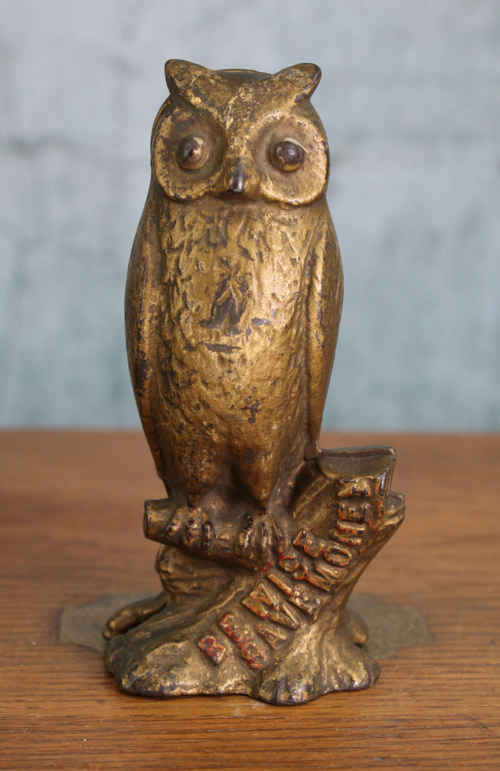 Owl Still Bank, Be Wise Save Money, Cast Iron (1 of 6)