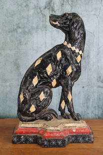 Spotted Dog, Cast Iron Doorstop: Spotted Dog, Cast Iron Doorstop. Height: 14" Provenance: Single owner collection, suburban Philadelphia estate. Shipping Note: For your convenience, we have arranged with Craig Vogin at The Philadelph