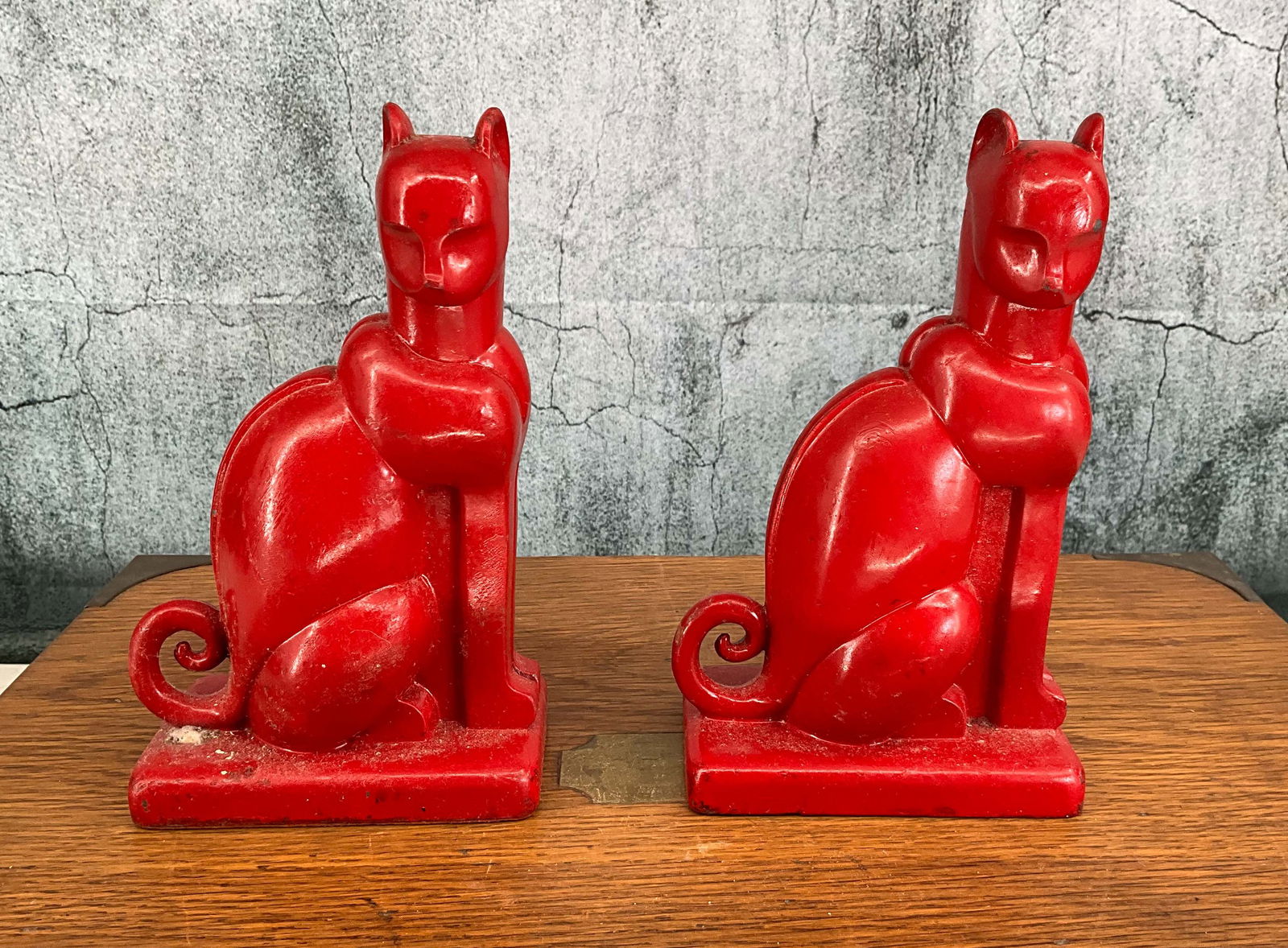 Pair Art Deco Spelter Cat Bookends (1 of 4)