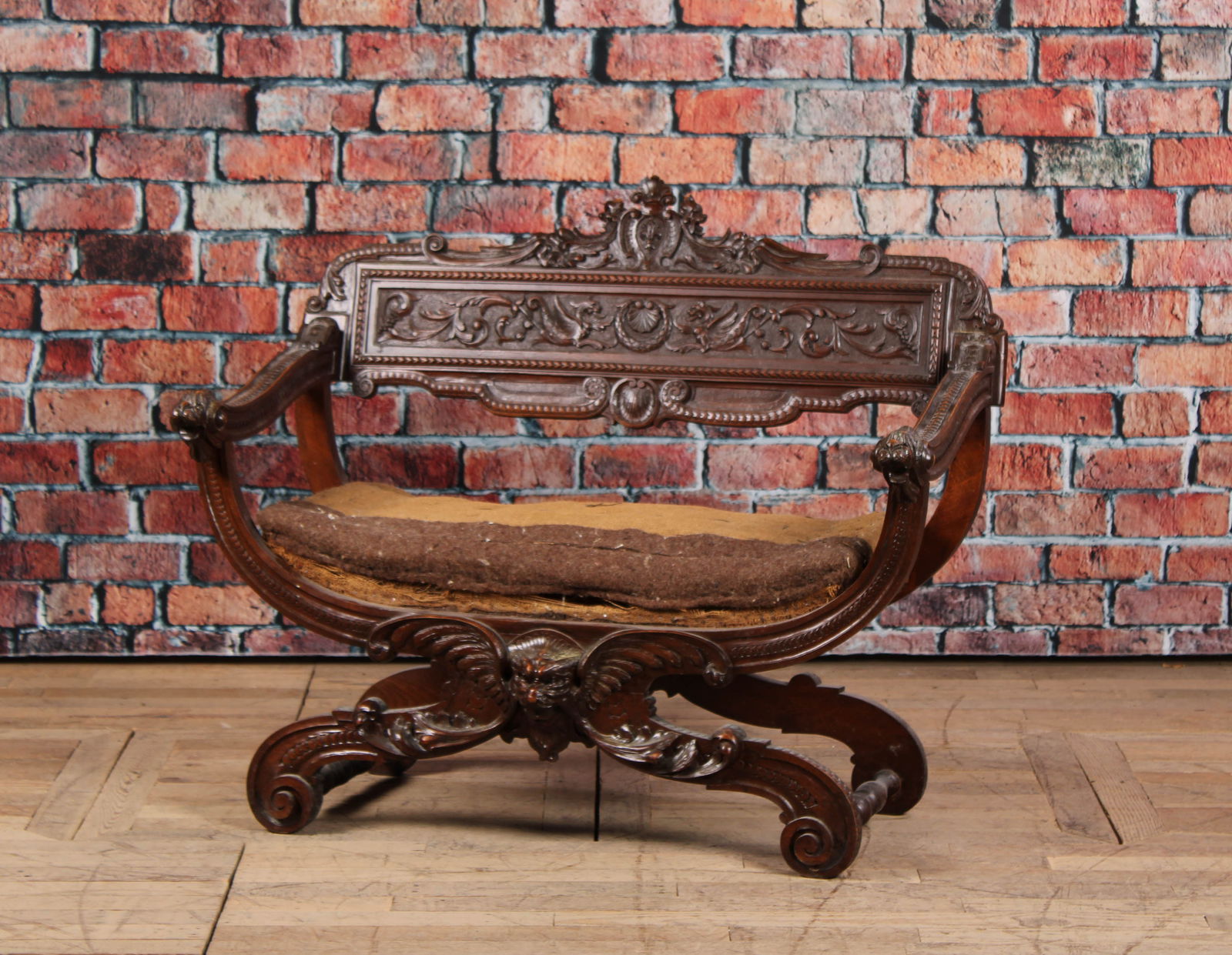 Antique Carved Continental Bench on Curule Legs (1 of 10)