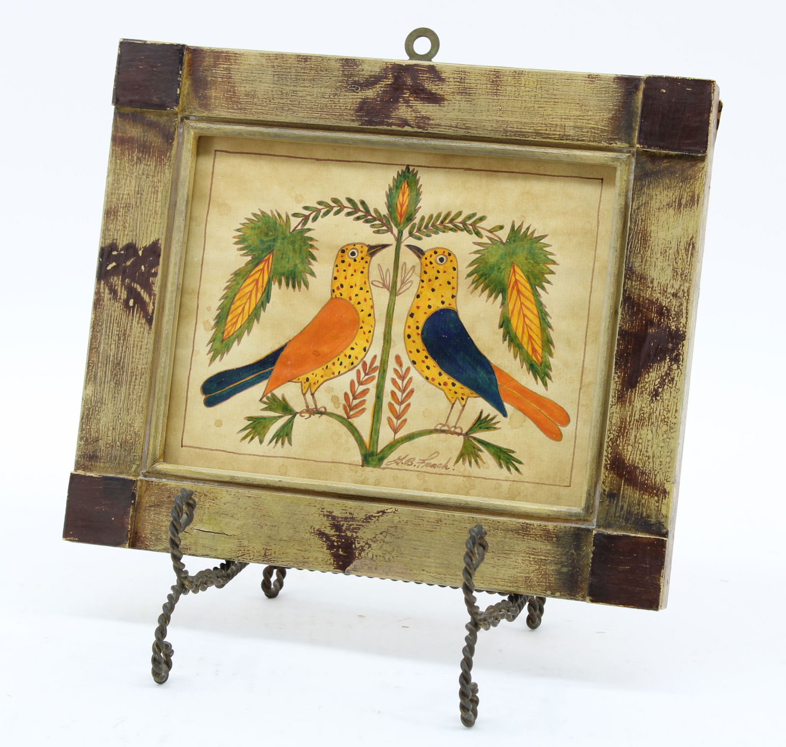 Twin Bird Fraktur Watercolor, GB French (1 of 6)